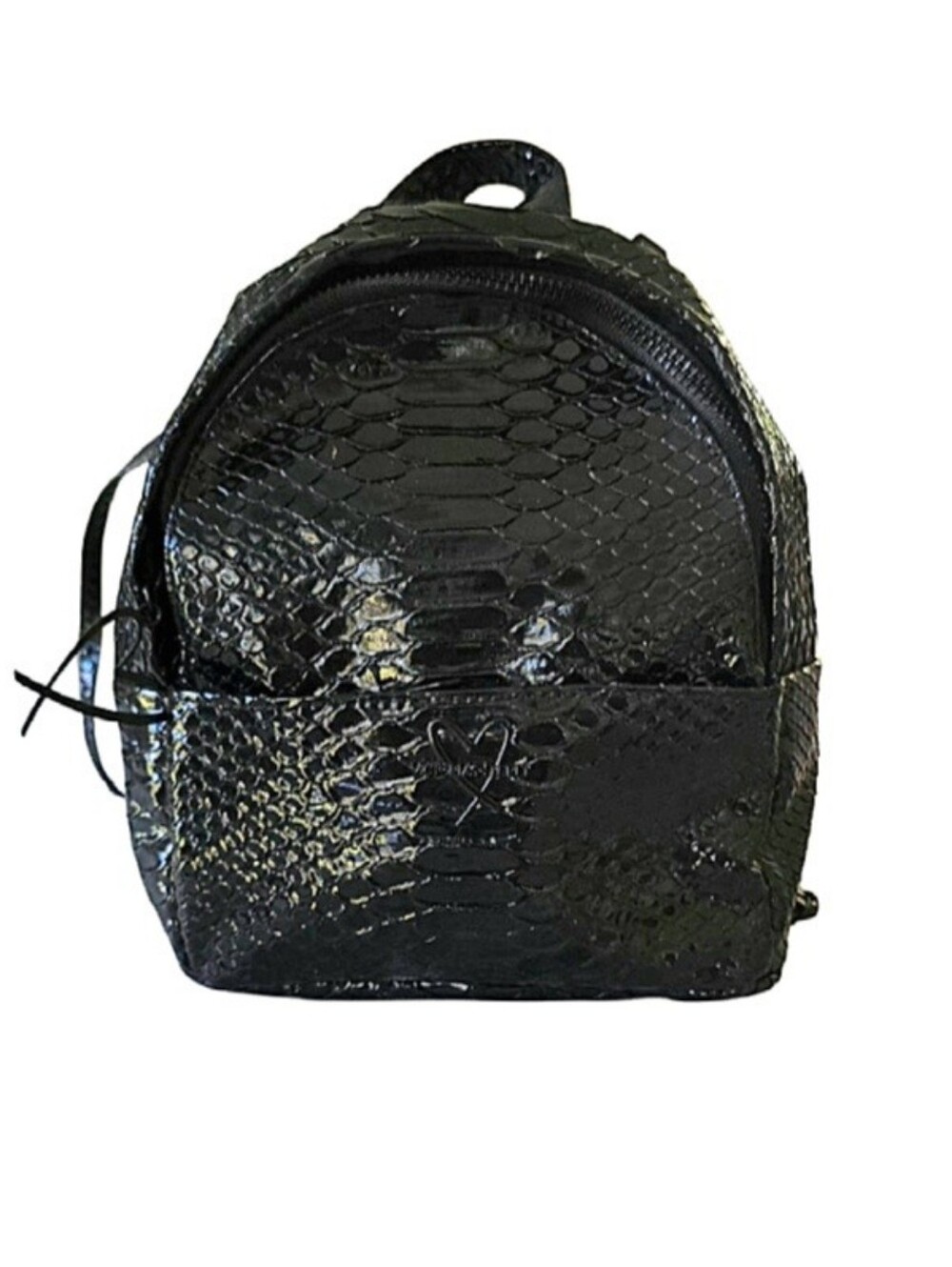 Victoria's Secret Black Faux Patent Leather Snakeskin Mini Backpack Chain Strap